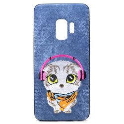Galaxy S9 Design Cloth Stitch Hybrid Case (Blue Cat)